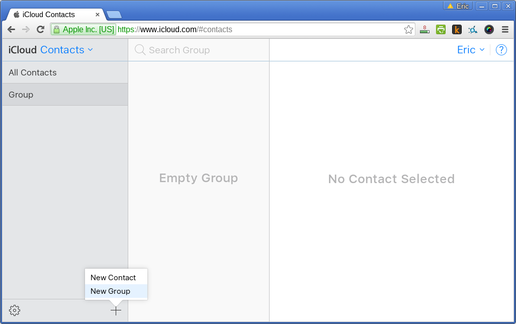 create a new group in iCloud contact