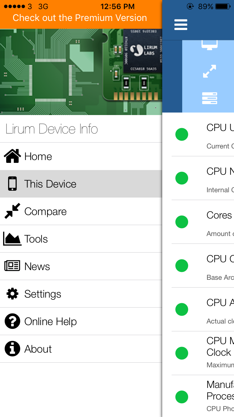 CPU frequency menu