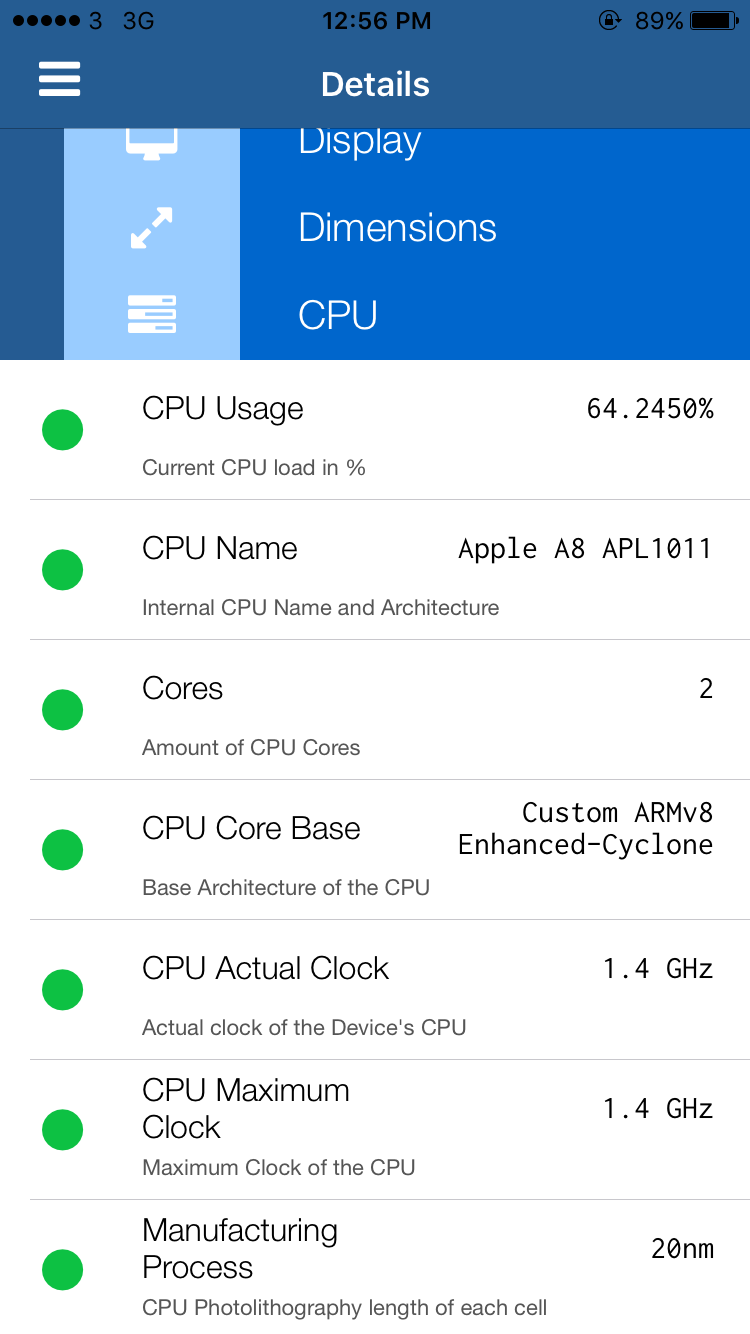 CPU frequency iphone