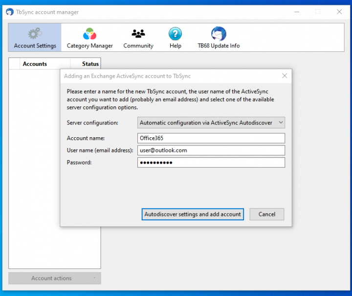 Synchronizing Thunderbird Calendar and Address Book with Office365