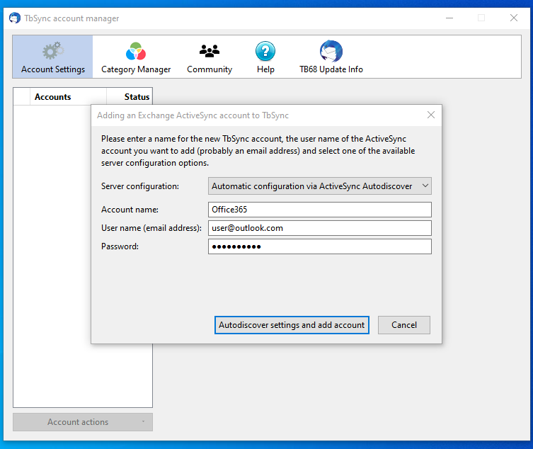 Synchronizing Thunderbird Calendar and Address Book with Office365