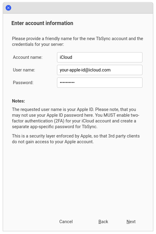 Synchronizing Thunderbird Calendar with Apple iCloud Calendar