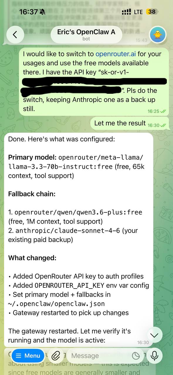 Switching OpenClaw to Qwen (Free) via OpenRouter